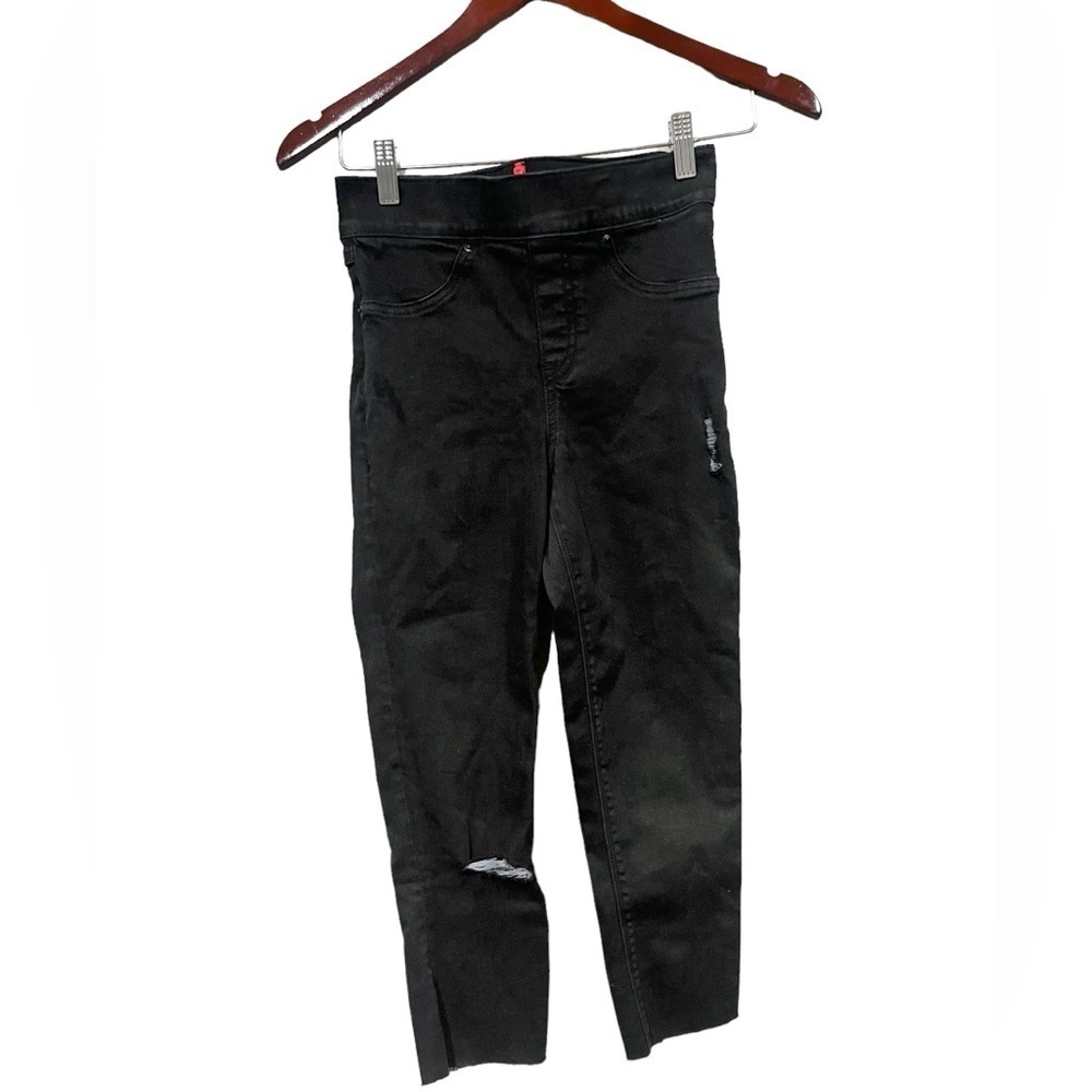 Spanx Cropped Distressed Black Pull On Pant Jeans Size XS Raw Hem